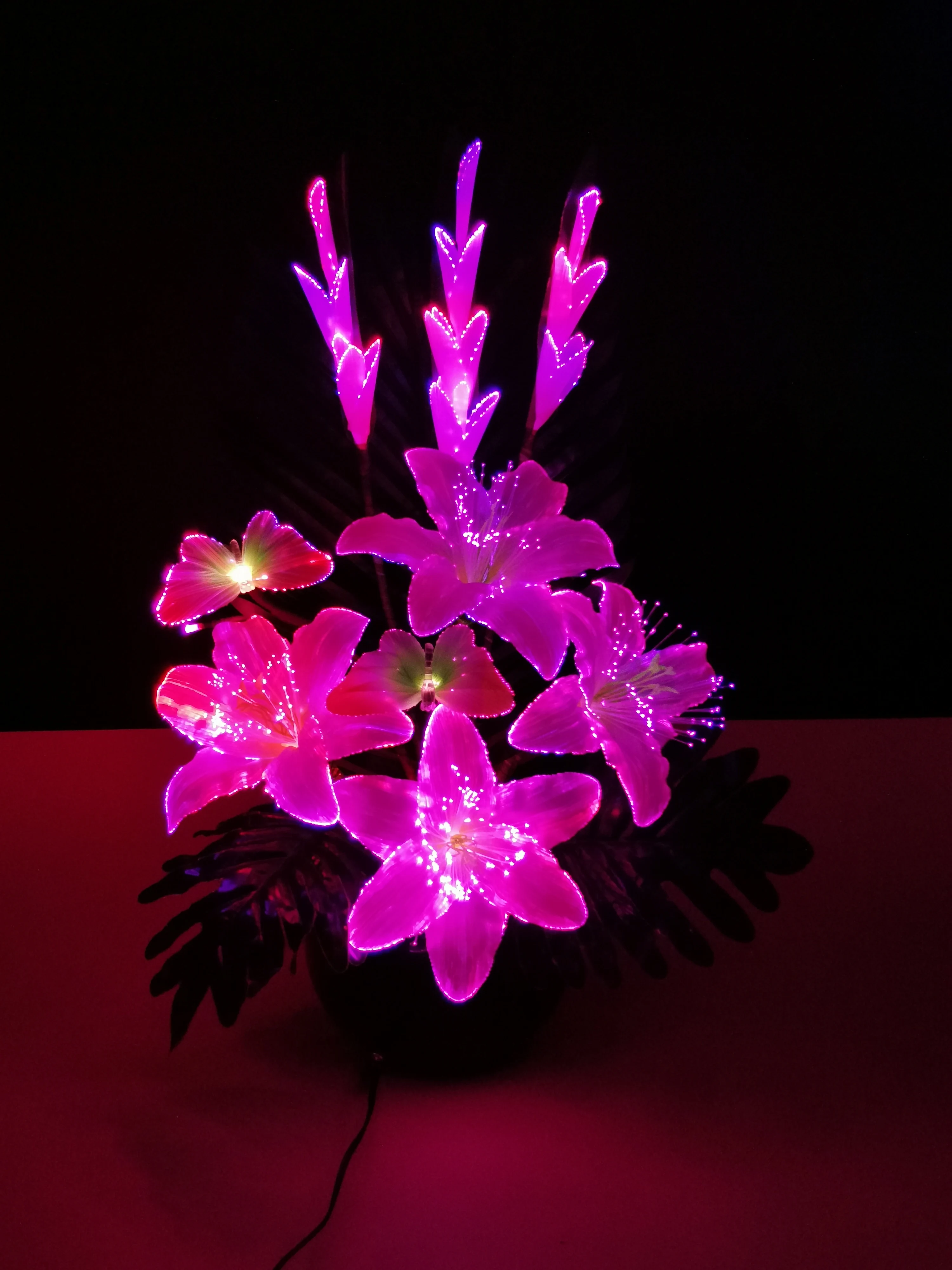 2024 Christmas Decoration Led Flowers Lights Handmade Silk Flower Table Fiber Optic Flower Lamp