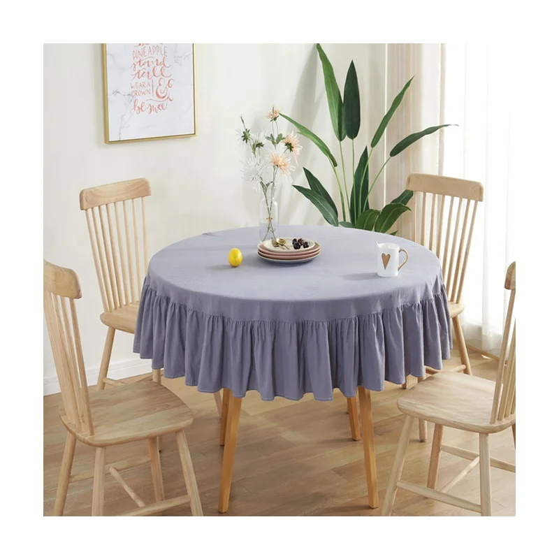 High quality dining room round table cloth grey cotton 150cm dia table cloth