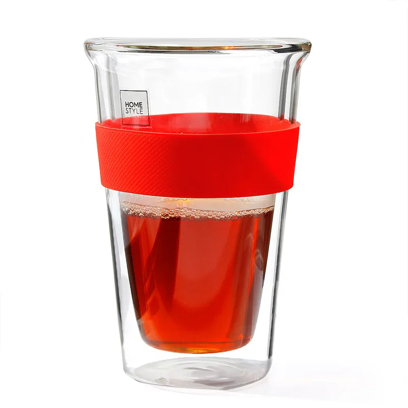 Double Wall Glass Coffee Cup Tumbler with Silicone Lid Insulated Travel Coffee Mug for Coffee Tea Hot & Cold drinks