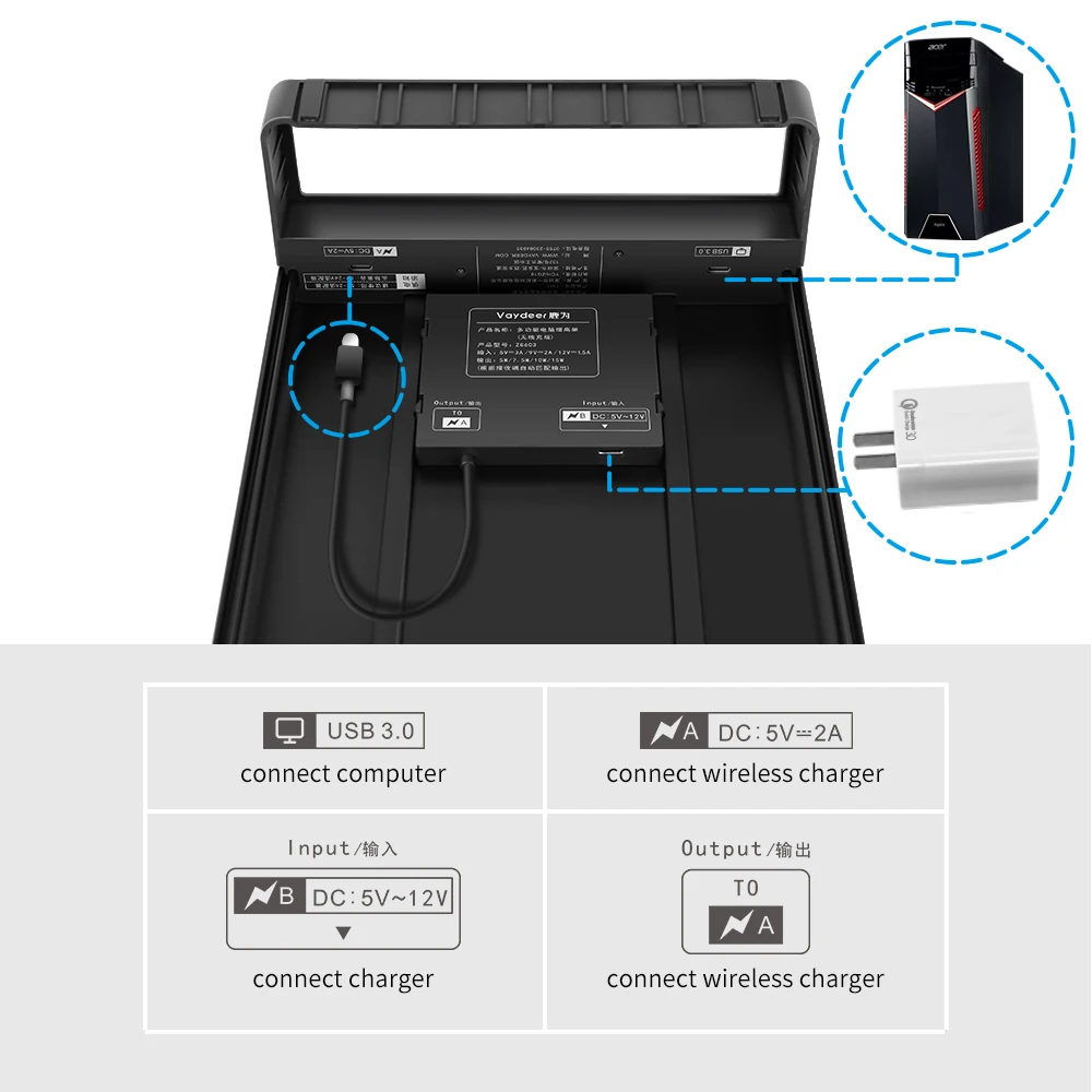 Vaydeer 4 USB 3.0 hub Support Transfer Data and Wireless Charging laptop stand Metal  Monitor stand