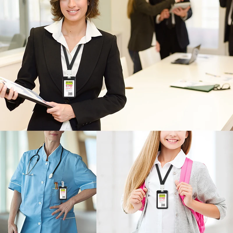 LOGO Sliding ID Badge Holder Hard Plastic Work Badge Sleeve for Office, School, Factory, ID Credit Cards, Proximity Key Cards