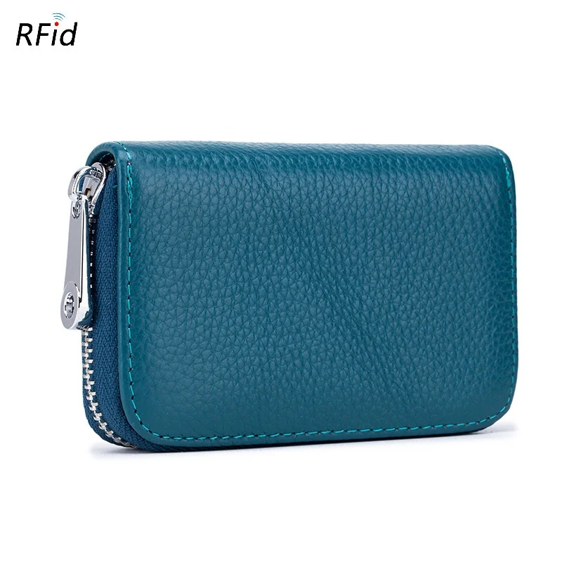 Compact Size Genuine leather KeyChain Credit Card Wallet Zipper Card Cases Holder for Men Women with RFID Blocking 12/24 Slots