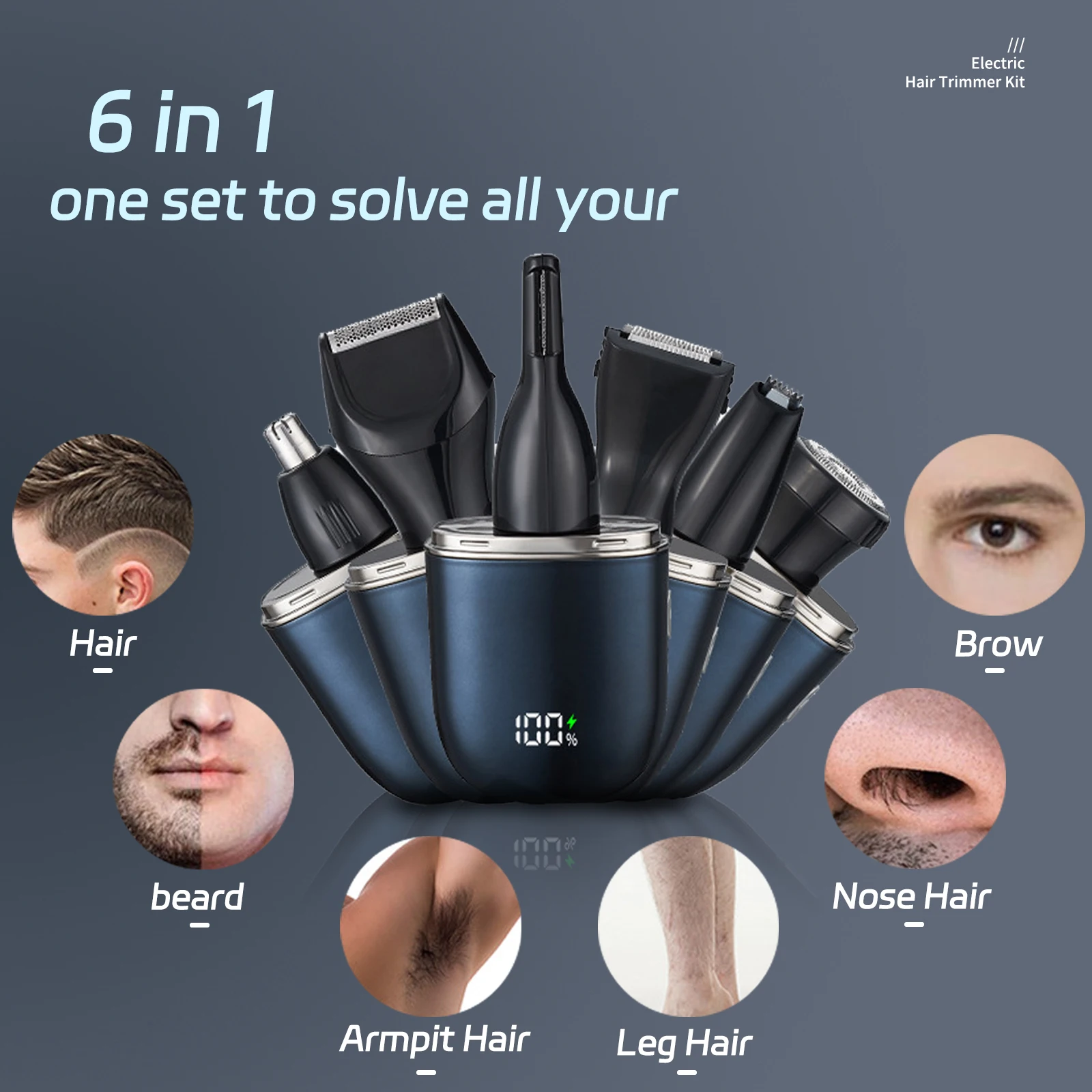 6 In 1 Rechargeable Painless Portable USB Epilator Hair Remover Nose Beard Eyebrow Trimmer Mini Nose Trimmer For Woman