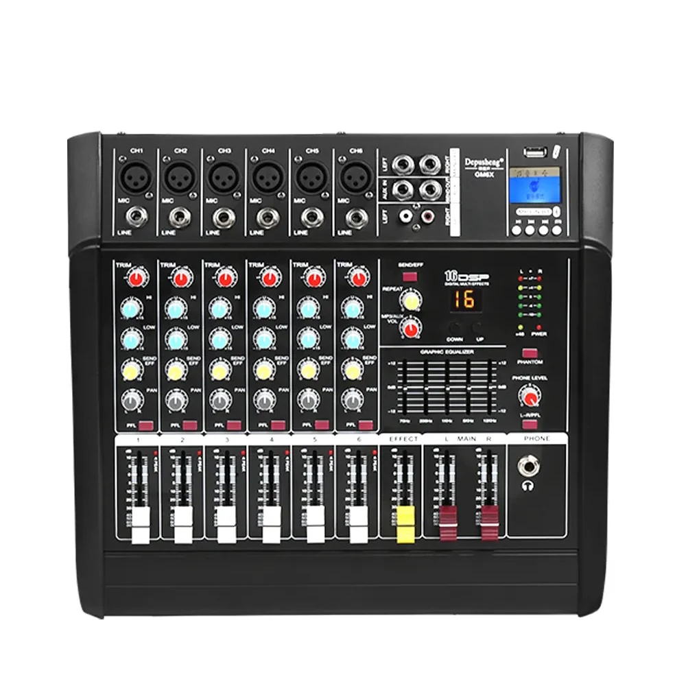 Hot Selling GM6X Digital 450W*2 6 Channel Audio Power Amplifier USB Powered Audio Mixer