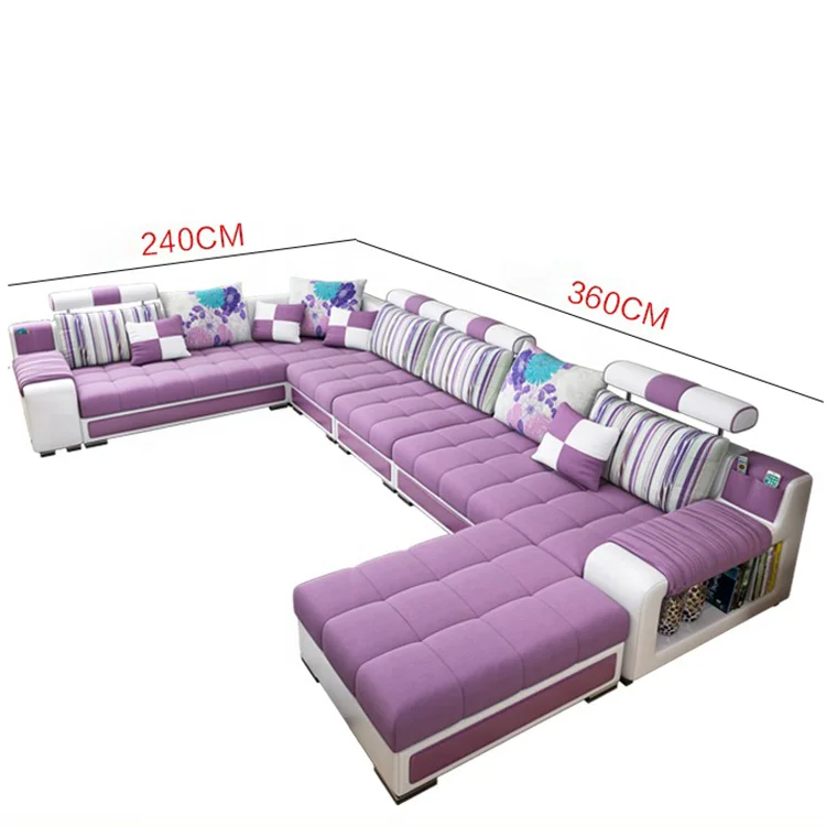 
Factory wholesale European style washable living room fabric U shaped sectional sofa set 