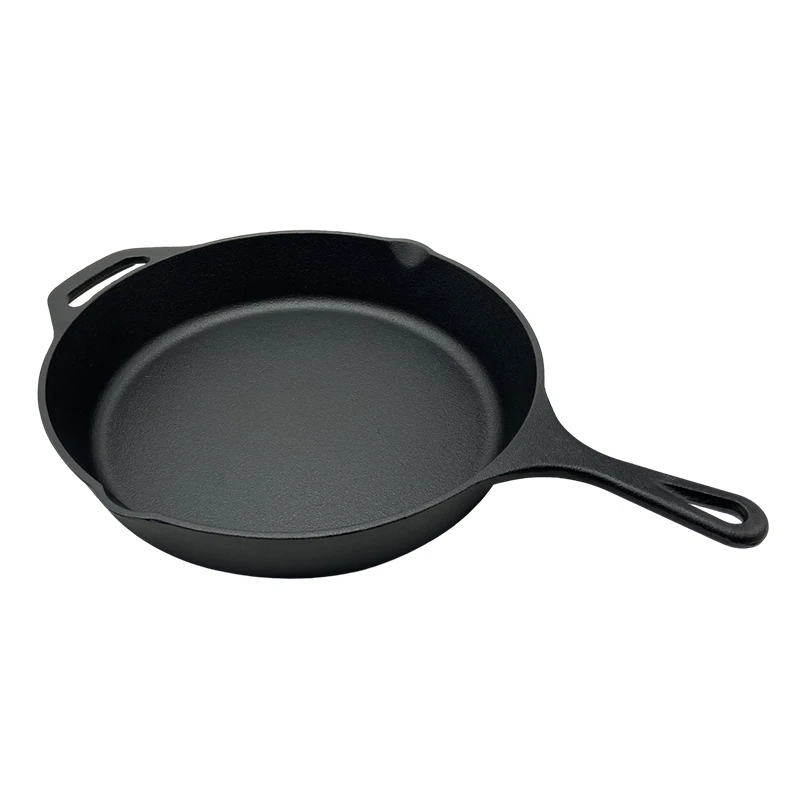 Custom Round Cookware Frying Pan Pre-Seasoned Cast Iron Skillet Griddle With Two Handle