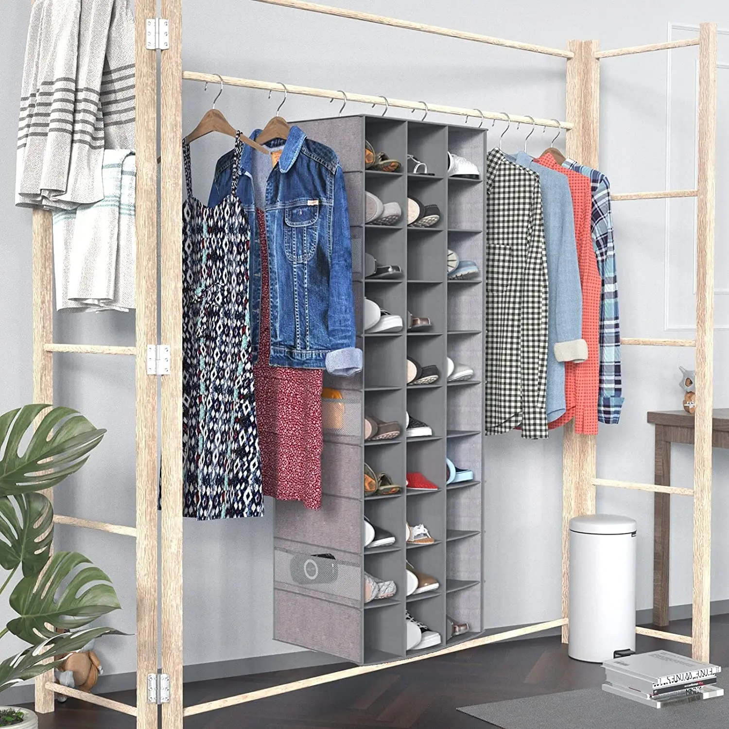 Hanging Shoe Closet Organizer, 30 Sections Hanging Closet Organizers and Storage Shelves with 6 Mesh Pockets