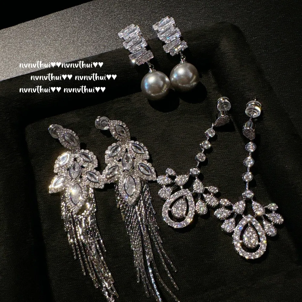 C&J Sparkling Wheat Deep Sea Shell Bead Sugar Cube Zircon Gemstone Fashion Fine Jewelry Earrings For Women