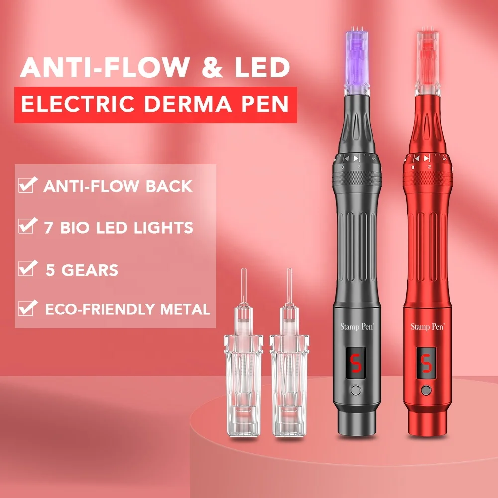 Популярная Новейшая электрическая ручка для дермапен с защитой от потеков, беспроводная микрообработка с 7 различными биосветодиодами