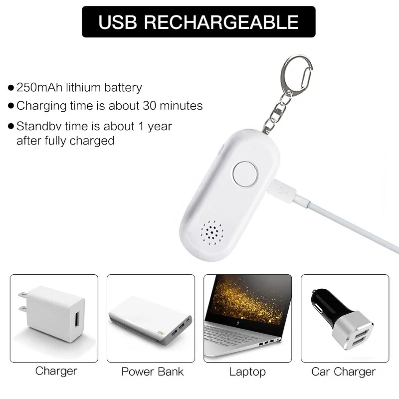 130DB Siren Song LED Portable Emergency SOS Security Self Defense Alarm Keychain Personal Alarm for Women Children Elderly