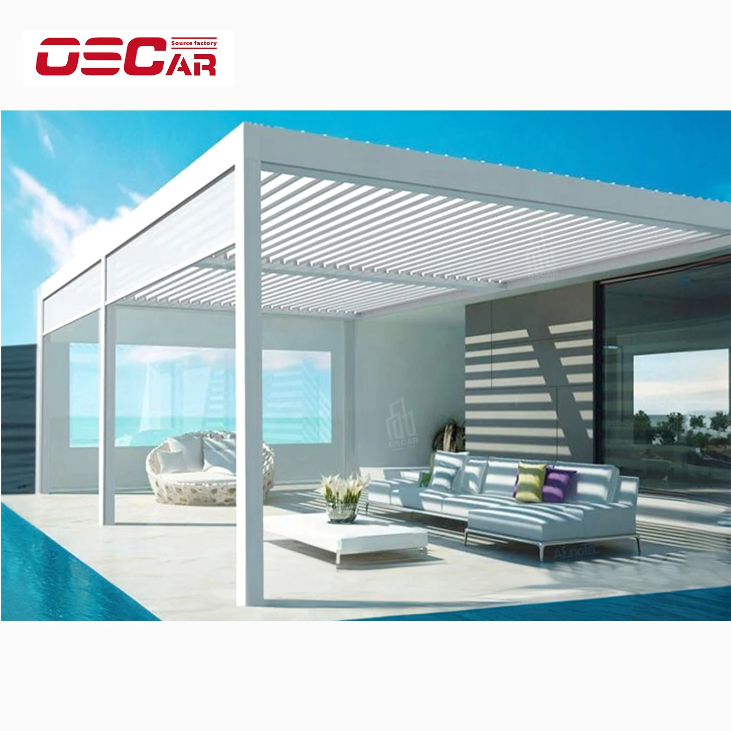Customized Manual/Motorized Louvered Aluminum Pergola Canopy Waterproof with Adjustable Rainproof Features for Outdoor Space