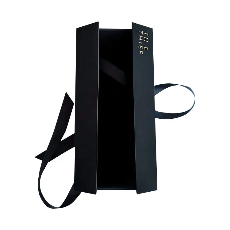 Custom black soft touch paper box gold stamping logo gift box pen packaging with ribbon closure