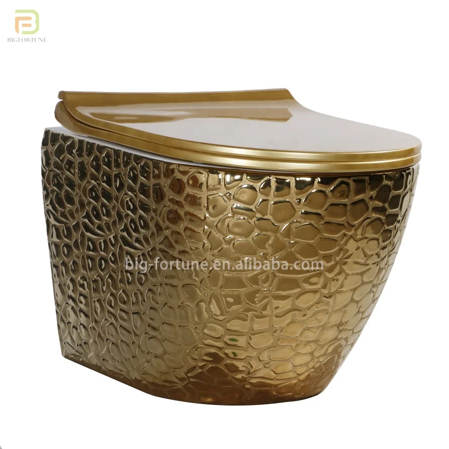 Royal style fashion golden blocky pattern one piece luxury commode wall hung toilet bowl