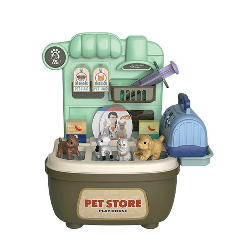 QS Educational Toy Simulation Portable Suitcase 2 In 1 Role Play Kid Doctor Pretend Play Dog Pet Care Set Toys