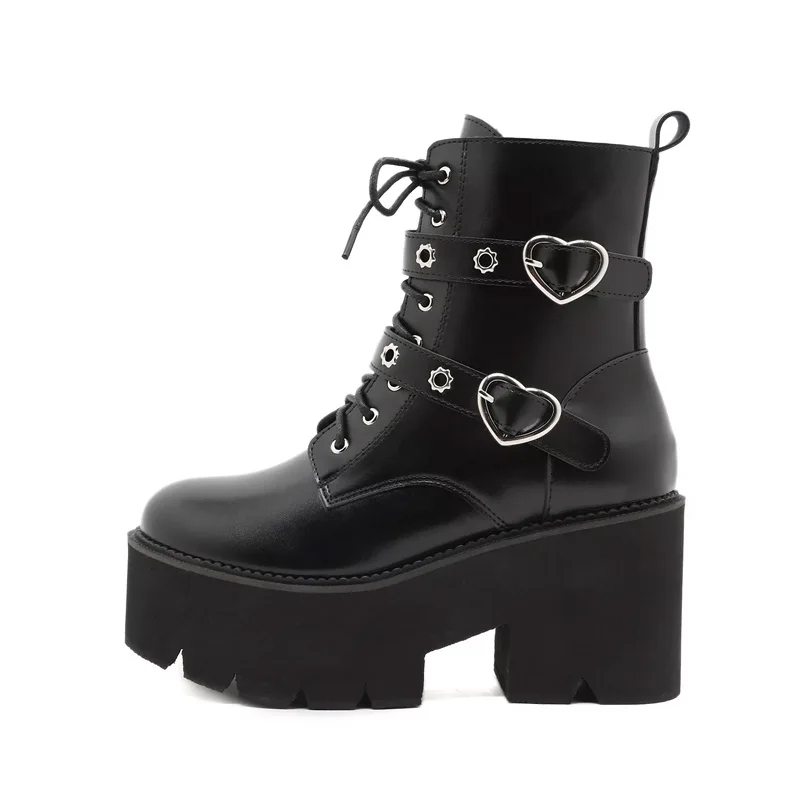 2024 New Design Goth Style Ankle Boots Women Plus Size Winter Wedges Platform Height Increase Zip Closure Waterproof Rubber