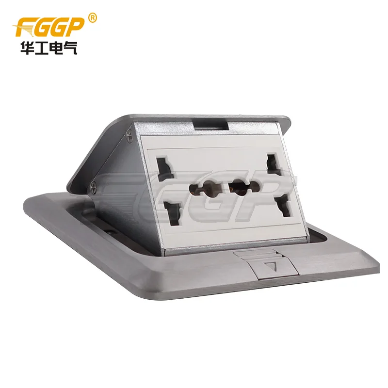 metal aluminium universal power floor socket outlet box with dual multi-plug power