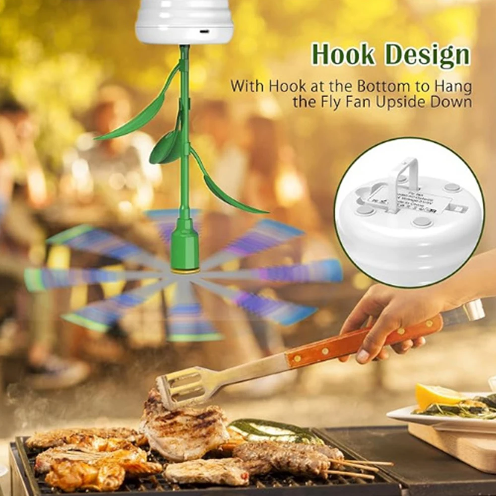 Creative Fly Table Top Bug Deterrent Fan Portable Outdoor Table Fly Fan USB Rechargeable with Holographic Blades Flies Fan