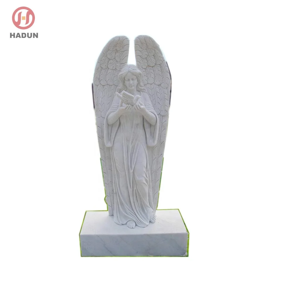 white marble carving life size kneeling angel garden statue