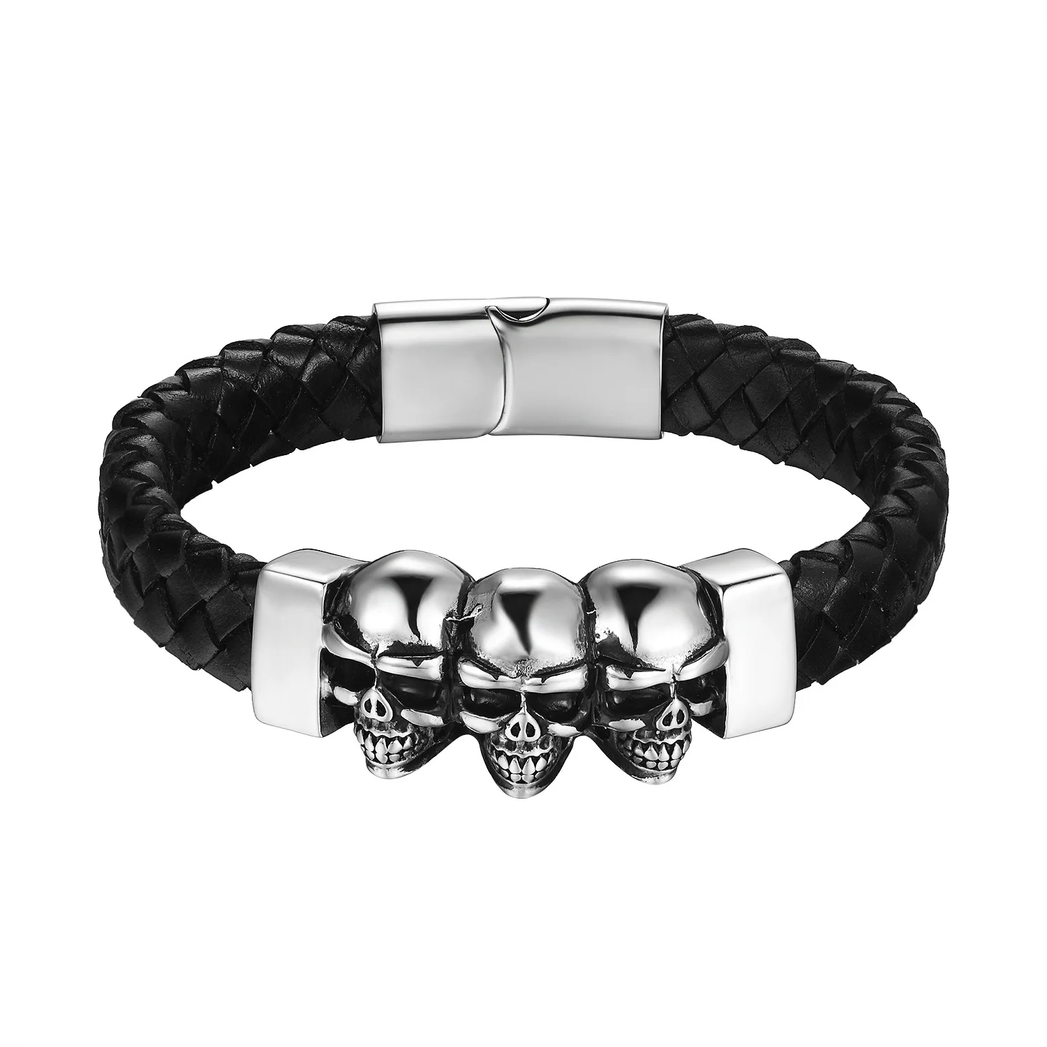 Fashion Personality Retro Jewelry Stainless Steel Leather Rope Magnet Clasp Men Jewelry Leather Bracelets