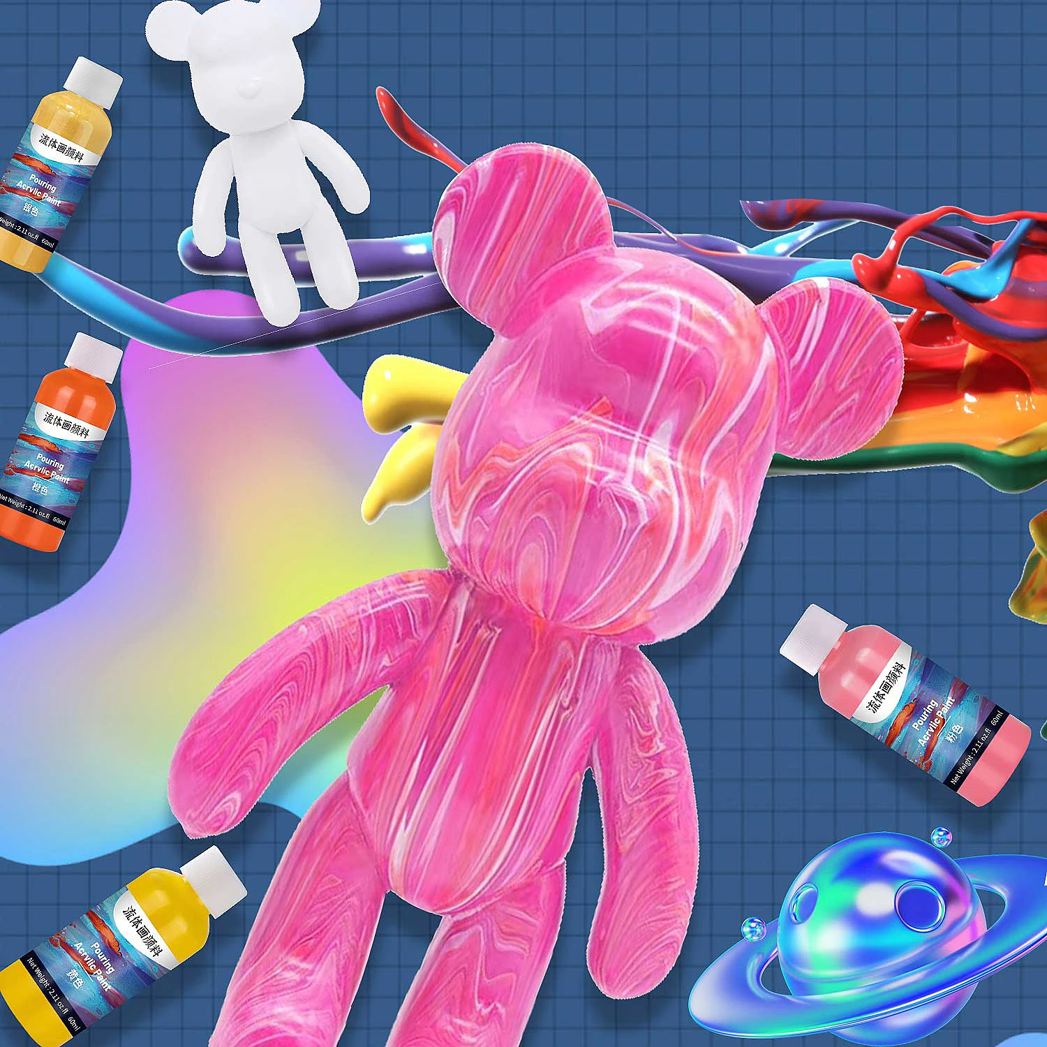 Wholesale Acrylic pouring paint set with acrylic paint bear and tools