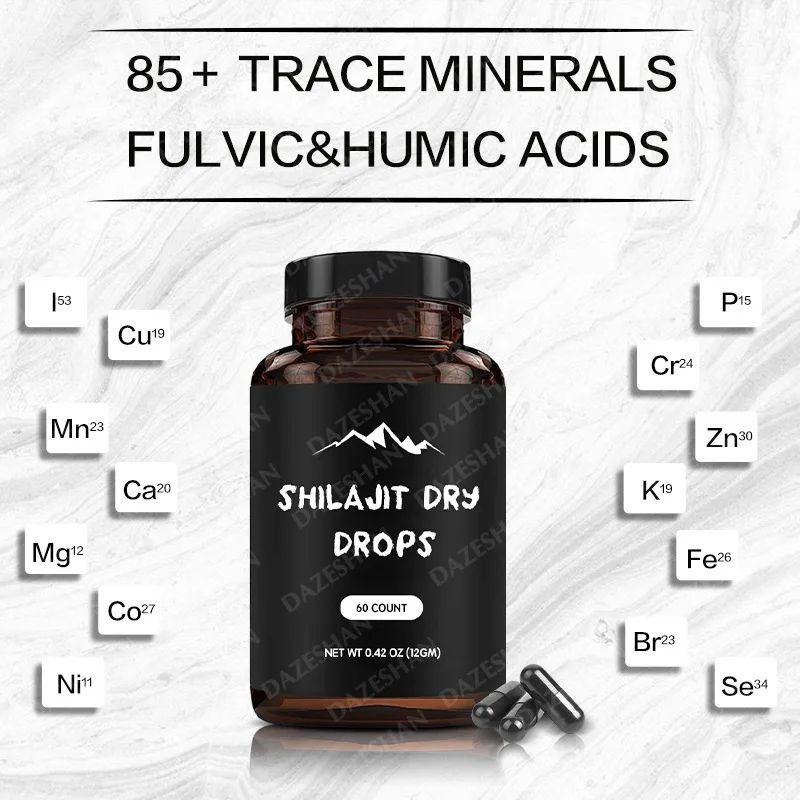 Hot Selling Shilajit Dry Drops Capsules For Body Immune System Cognitive Function Energy Stamina Dietary Supplement Customized