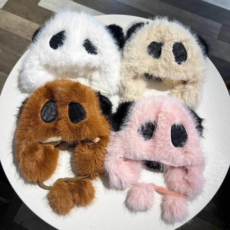 Factory Latest 2024 Hat Wholesale Cute Panda Sweet Cartoon Fluffy Pullover Ladies Hats For Women
