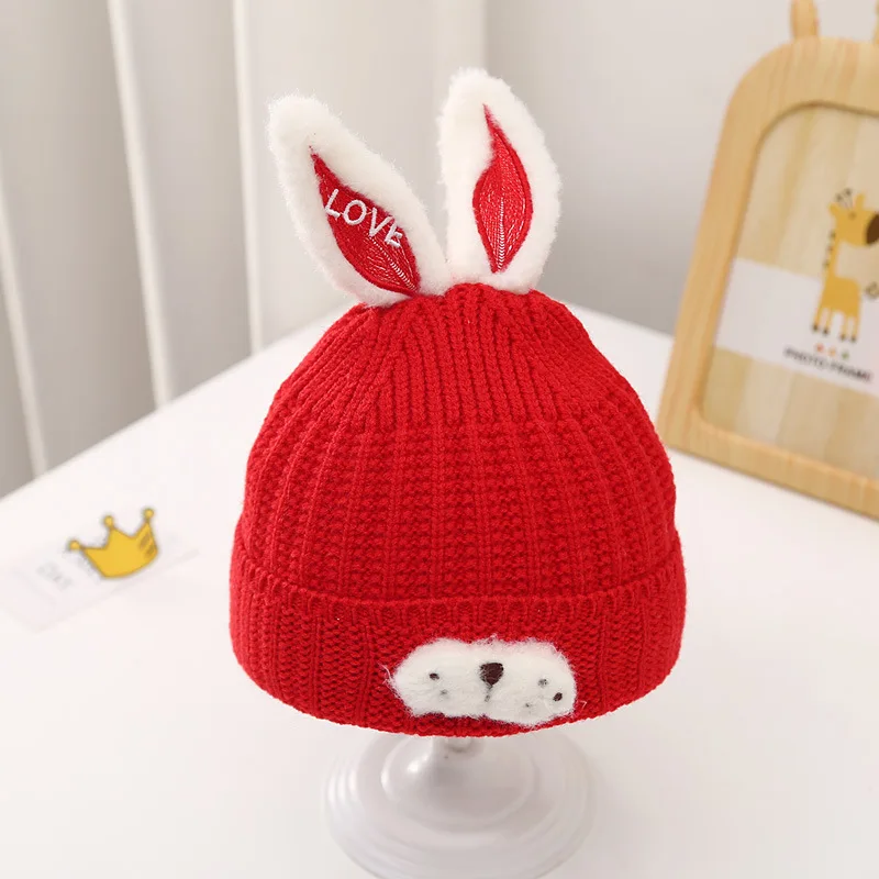 New winter double thickened jacquard rabbit knitted hat 0-12 months newborn woolen hat