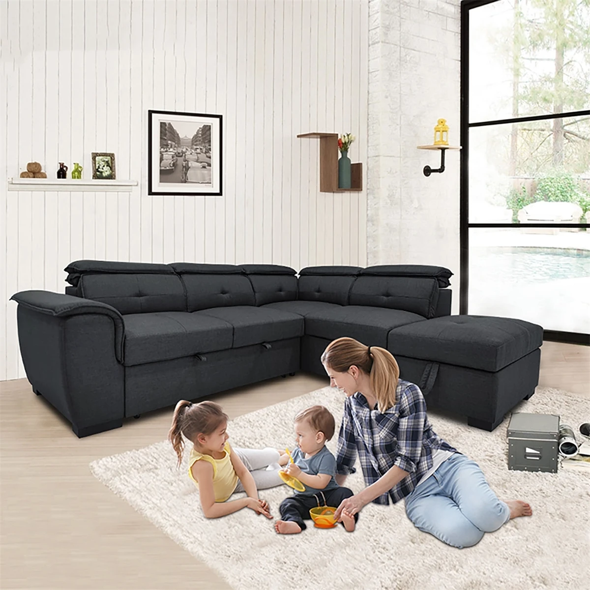 Высококачественный диван-кровать из льняной ткани современного дизайна с отделкой для хранения