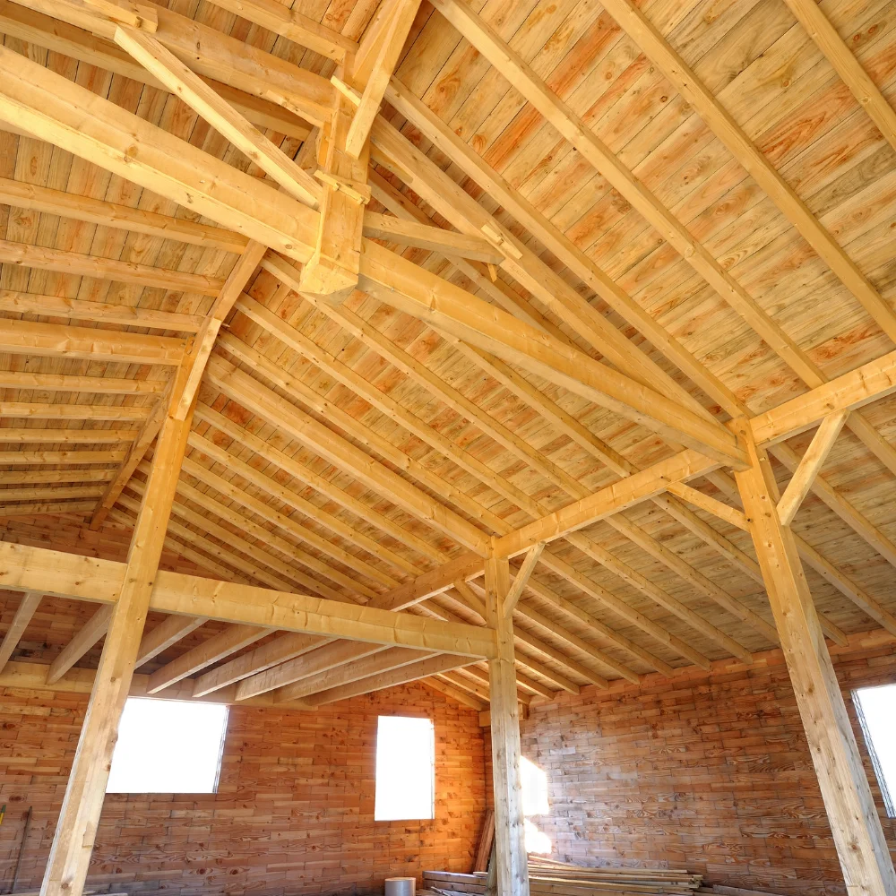 high quality longused life hot sell heavy steel structure wooden house  wood like grain prefab villa 3D design  resort hotel