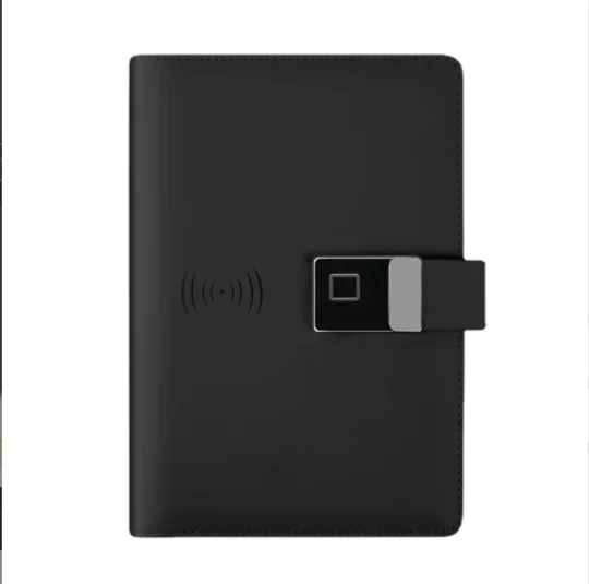 Custom logo multifunctional unlocking A5 mobile power Notepad business charging fingerprint lock notebook