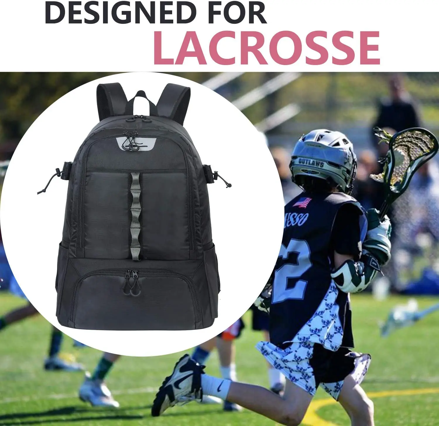 Large Field Hockey Bag Lacrosse Backpack with Shoes Compartment Lacrosse Equipment Bag with High Quality