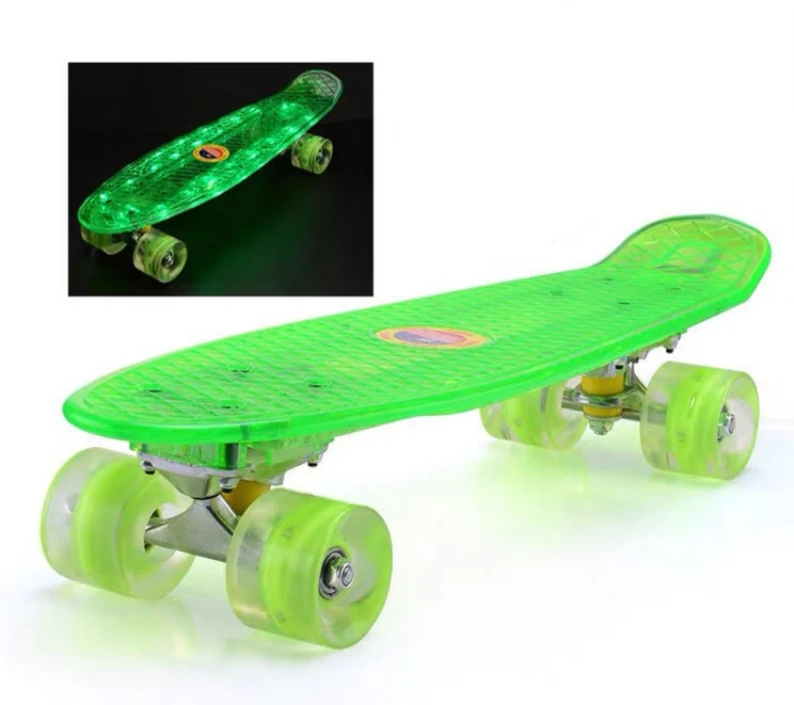 
 The new transparent skateboard 22-inch flashing wheel cool fancy gameplay suitable for teenagers and children  