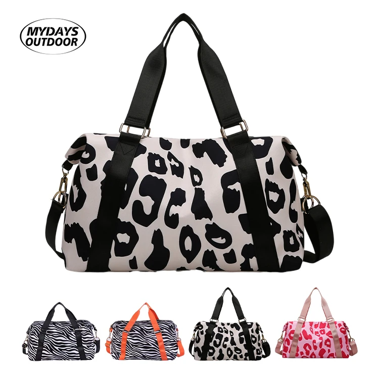 Mydays Outdoor Large Capacity Portable Waterproof Cute Travel Gym Bag Cow Print Duffle Tote Bag with Dry and Wet Separation