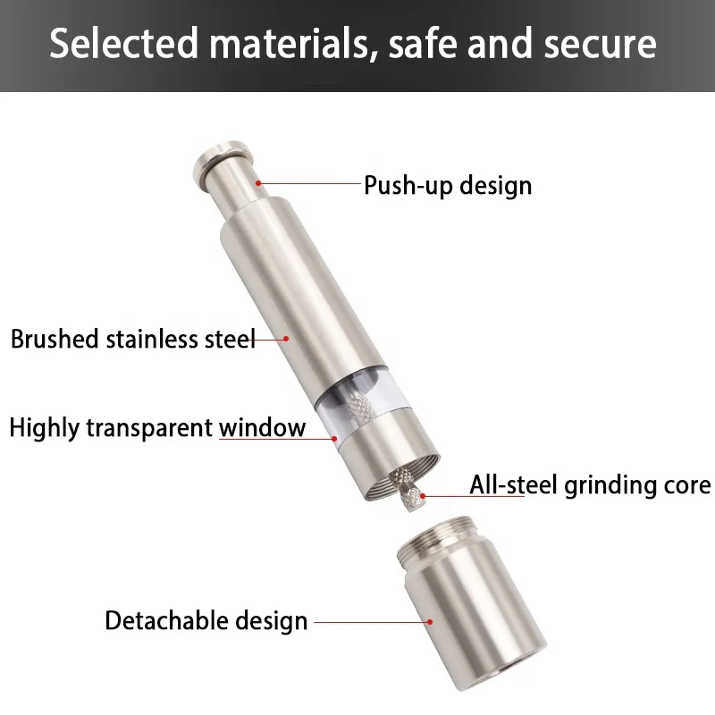 amz Hot Selling Thumb Pepper Grinder Stainless Steel Salt Grinder Pepper Mill Single Manual press Mini Salt Grinder