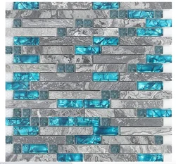 DS Polished Gray Marble and Teal Blue glass mosaics Random Interlocking tiles Kitchen Bathroom designed by