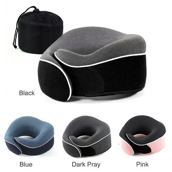OEM Popular  Airplane Memory Foam Neck Pillows Travel Pillow Solid Neck Cervical Healthcare U Shape Pillow Black
