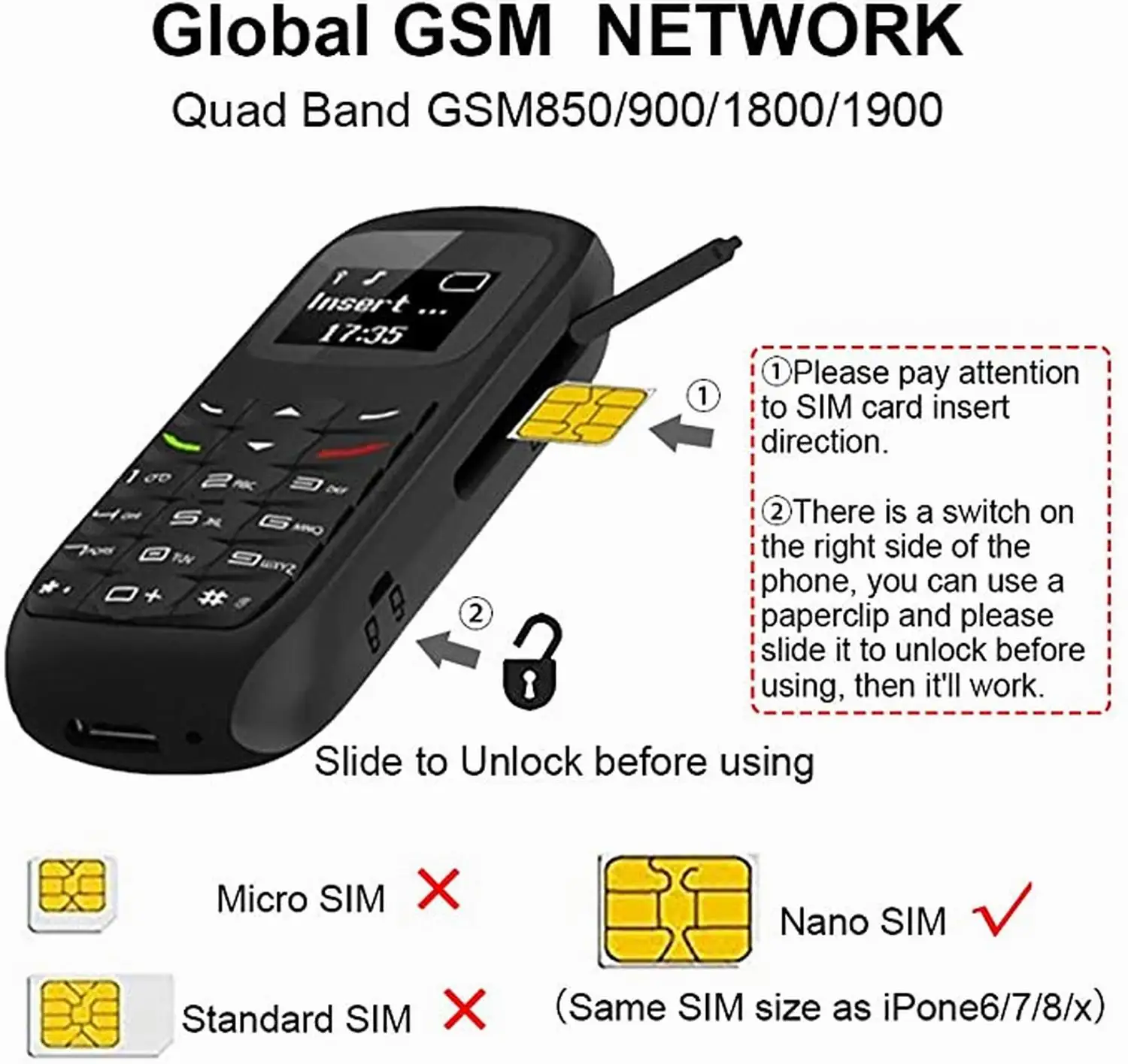 Wireless BT5.0 Earphone Bm70 Mini Mobile Phone Cellphone Stereo Unlocked Super Thin GSM L8STAR Long Standby Small Phone