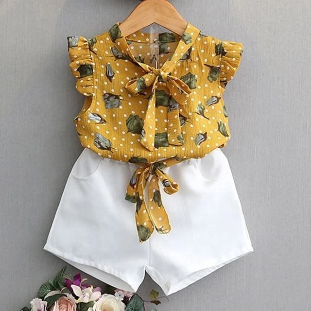 Girls fashion beautiful sleeveless chiffon dress + cotton pants suit