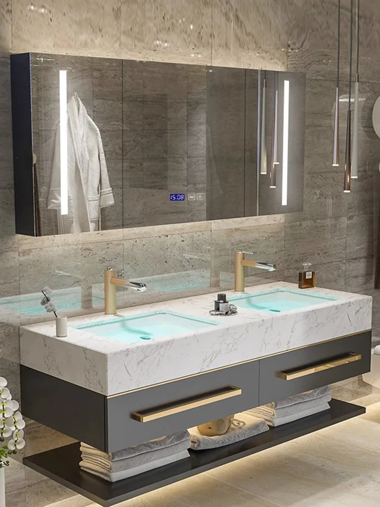 Modern european wall mounted wood bathroom vanity  set with double sink,Washbasin Cabinet