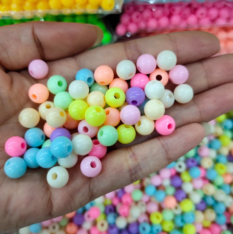  6mm 8mm 10mm Candy Color Round String Acrylic Beads For Jewelry Making DIY Necklace Bracelet Hip Hop Charm