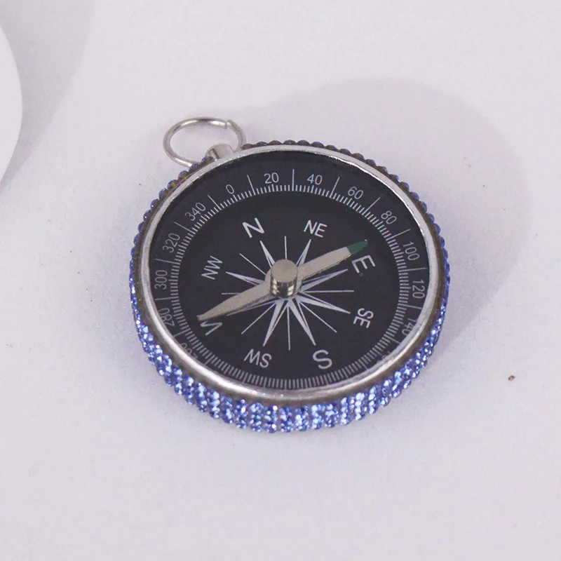 Bling Crystal Diamond Rhinestone Accessories Decoration Hanging Circular key chain portable metal gift pocket handicraft compass