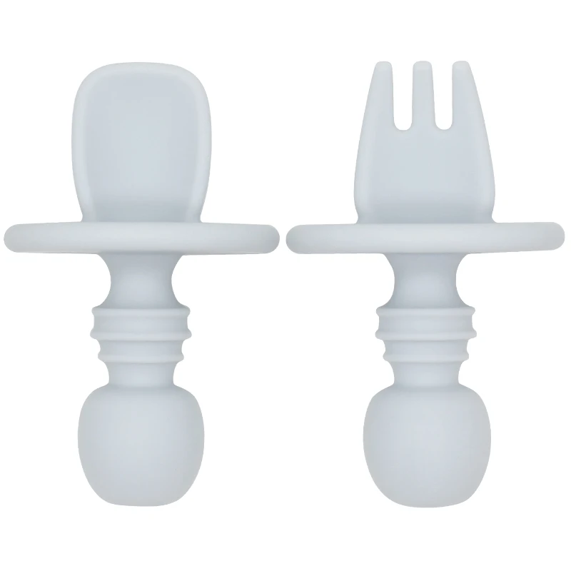 BPA free small size silicone feeding baby spoon knife and fork set