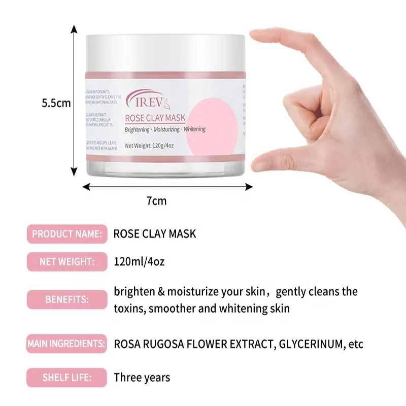 Natural Organic Pink Rose Mud Mask Facial Purifying Anti-Acne Anti-Toxin Whitening Moisturizing Pink Clay Mud Face Mask