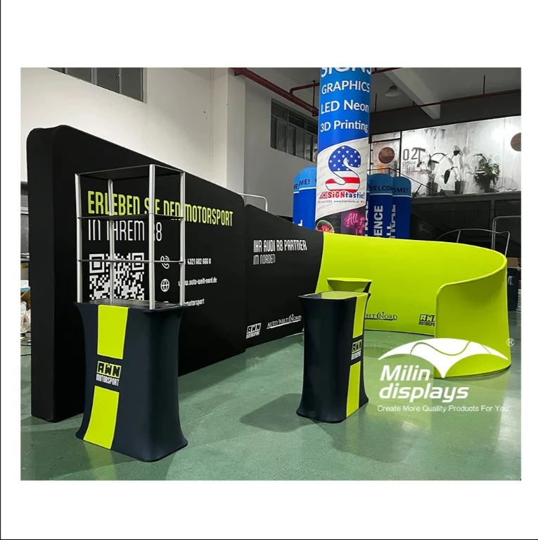 Curved Tension Fabric Trade Show Booths Shelf Display Stand Standard Expo Exhibition Booth Stall
