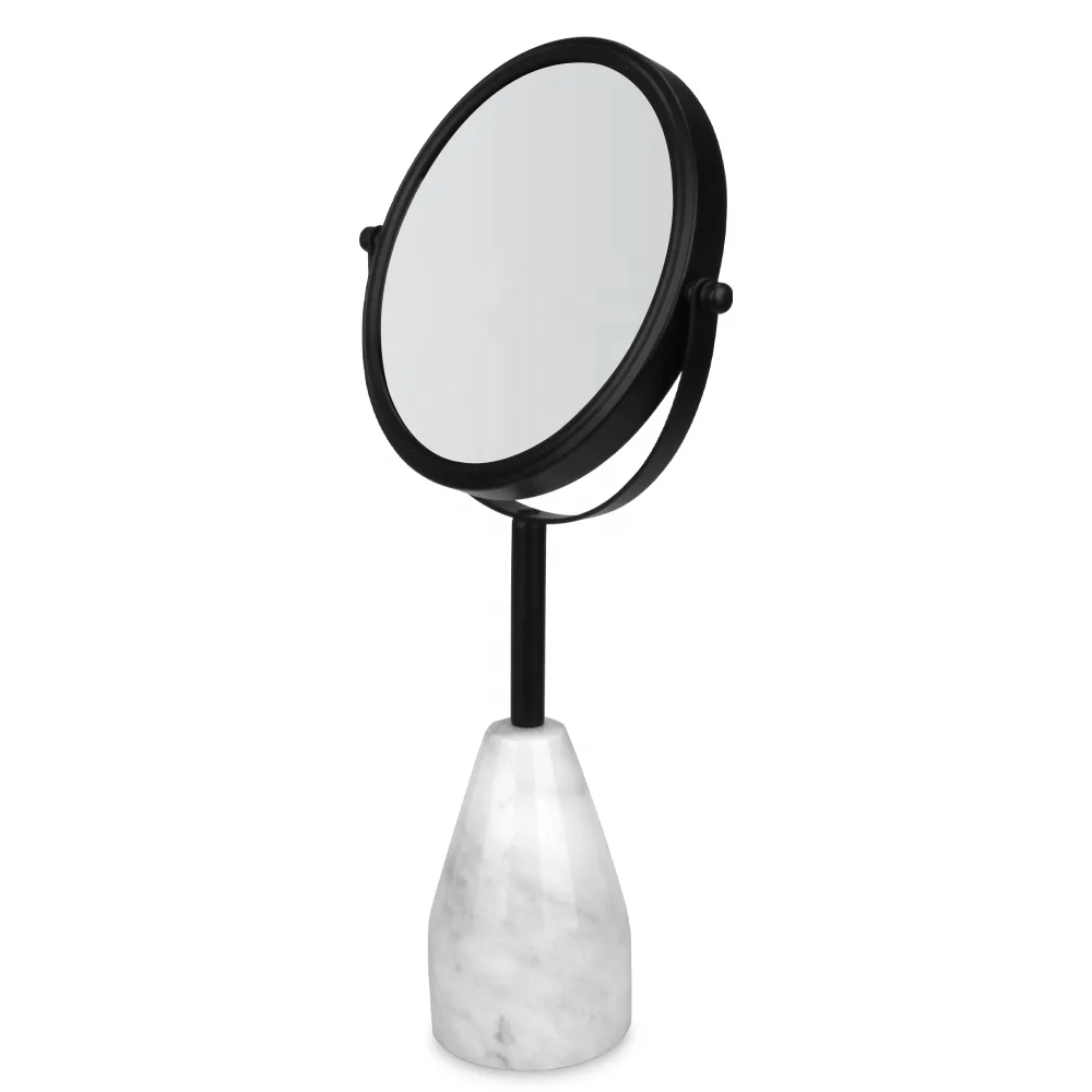 Home Decoration Natural Stone Round Desktop Cosmetic Mirror Makeup Mirror With Marble Base