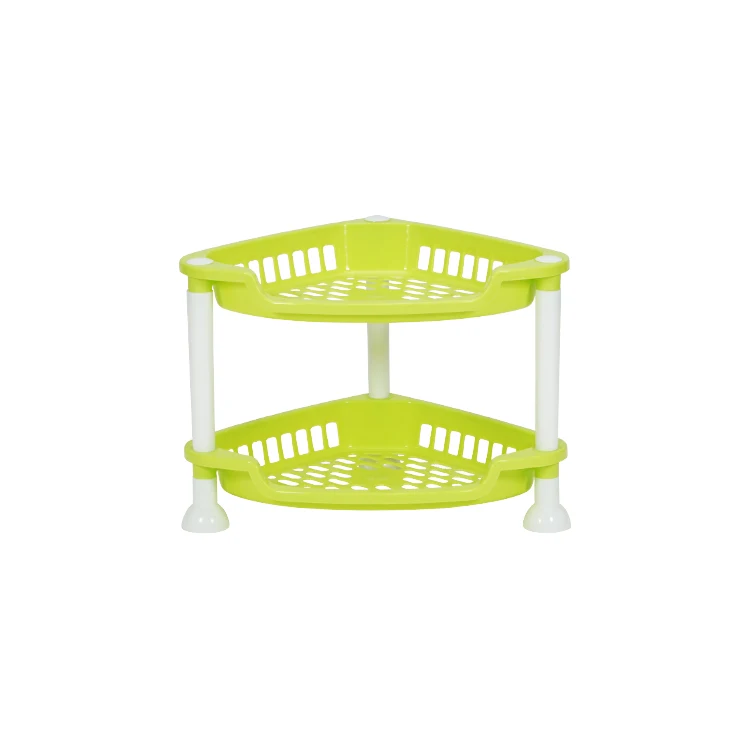 Hot sale wholesale 2 layers household kitchen storage rack fruit food corner triangle holders plastic storage shelf organizer