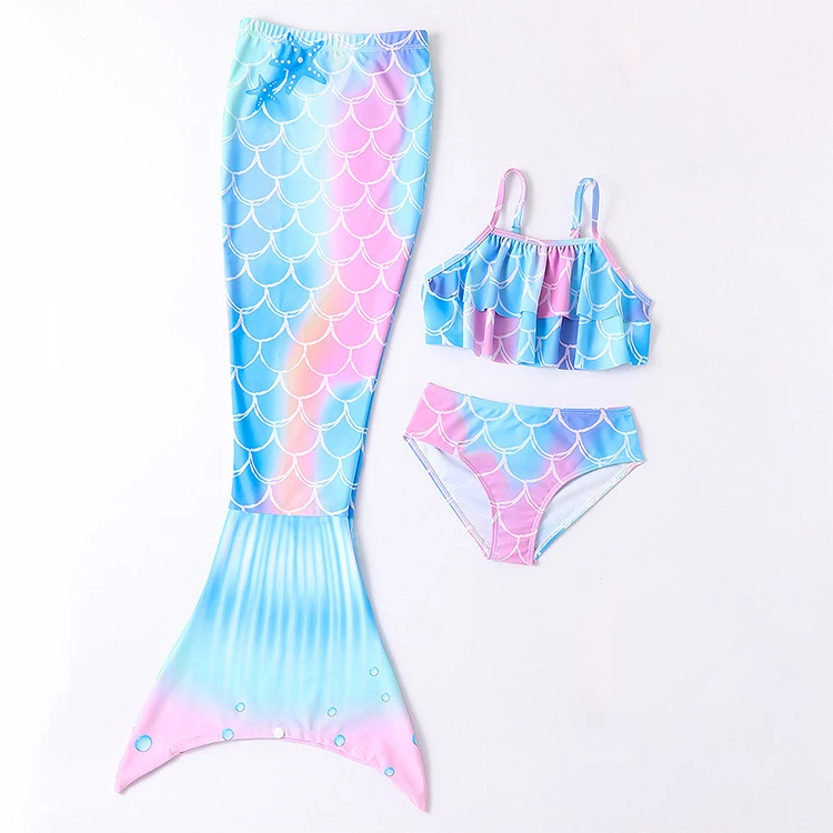 Wholesale bathing suit beachwear 3 piece children fishtail swimwear 90-160 split mermaid swimsuit for kids girls