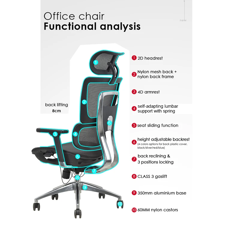 Reclining ergonomic chair adjustable height full mesh black frame swivel office chair