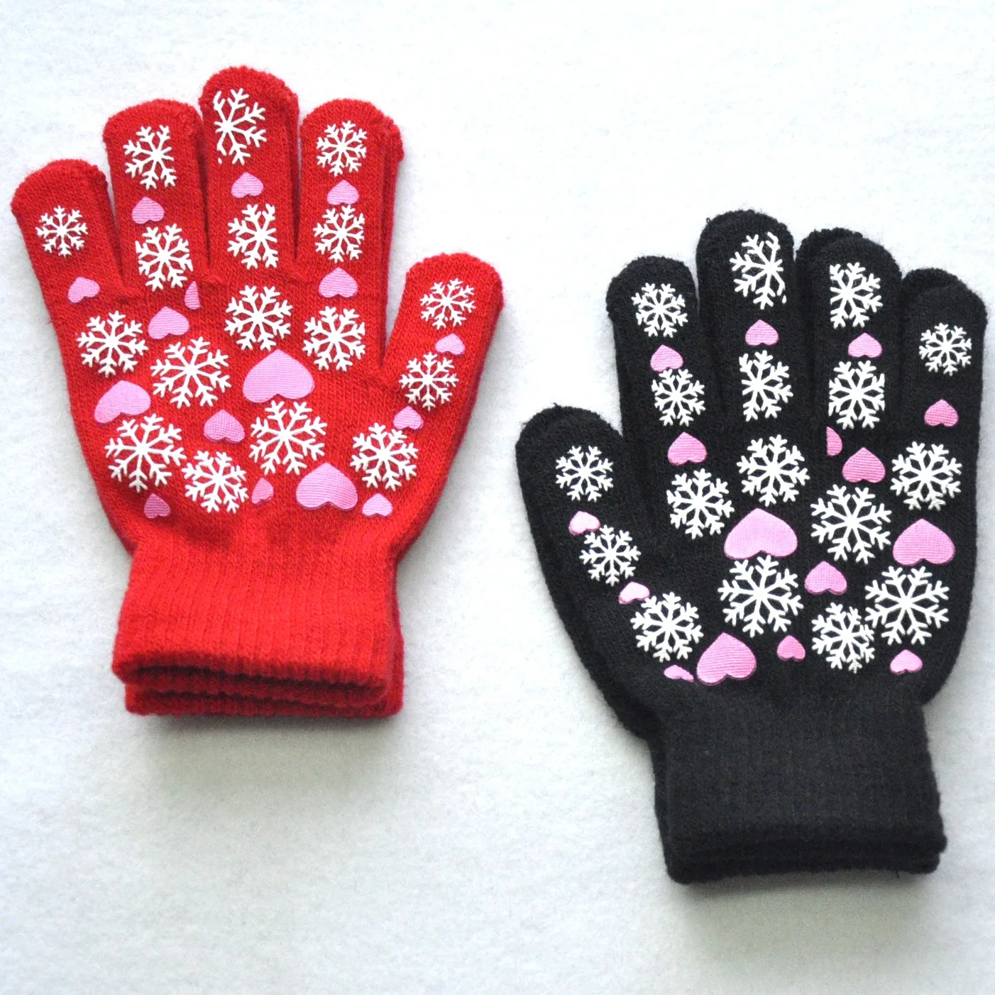 Cute Kid Mittens Children Winter Knitted Gloves For Boys Girl Snowflake Love Pattern Fingerling  Soft Warm Mitten