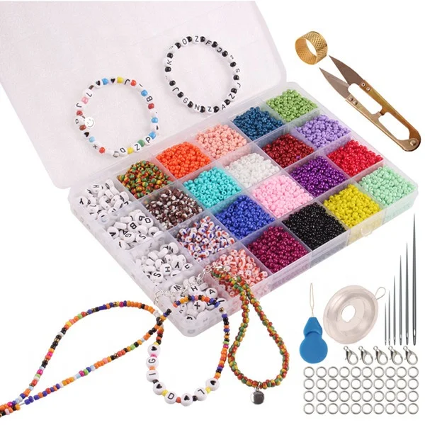 Hot selling letter glass rice bead watermelon bead 24 grid set necklace accessories